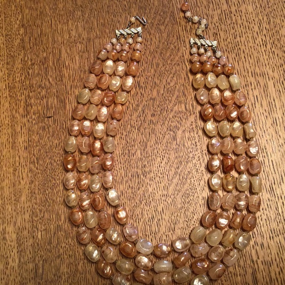 NECKLACE, 4 Strands, AMBER & CHAMPAGNE COLOR BEADS - Picture 7 of 8